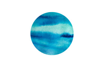 Watercolor hand drawn circle isolated on white background. Element, symbol of feng shui in flat design: water. 