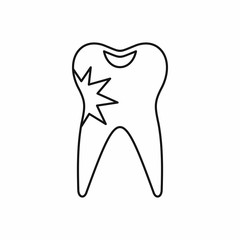 Cracked tooth icon in outline style isolated vector illustration
