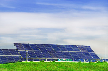 Photovoltaic power station, solar park. Group of solar panel.