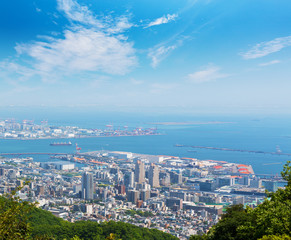 Obraz premium Kobe cityscape and skyline with port view from mountain.