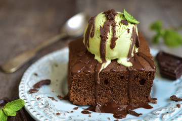 Brownie with ice cream.
