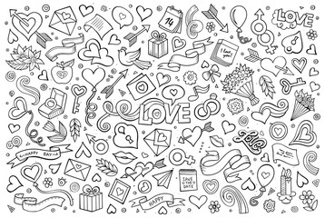 Sketchy vector hand drawn doodles cartoon set of Love