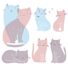Vector illustration set with cats in love