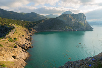 View on Mount Koba-Kaya from Cape Kapchik in Black Sea. Crimea.