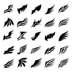 Wings. Vector Set of wing design elements. Vector illustration. Design for logo, tattoo and luxury brand identity