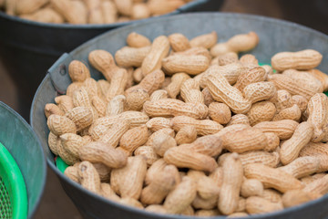 Fried peanuts with nutshell in bowl.