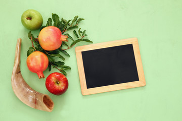 Rosh hashanah (jewish New Year) concept. Traditional symbols