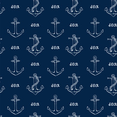 Nautical sea background with anchor and handwritten lettering