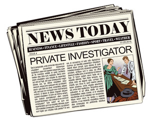 Private detective and girl in newspaper.
