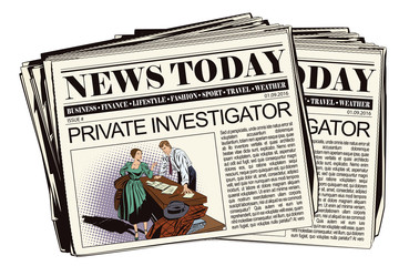 Private detective and girl in newspaper.