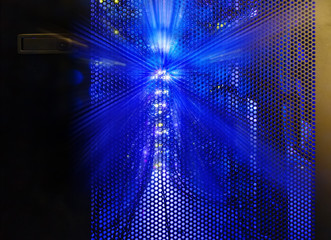 futuristic look of the room with the mainframe in the data center. server room.