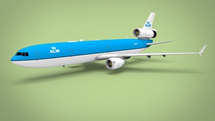 3d illustration of big passenger plane. green background isolated. icon for game web. air transport. 