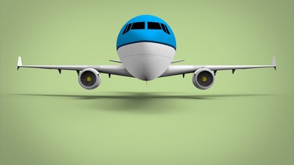 3d illustration of big passenger plane. green background isolated. icon for game web. air transport. 