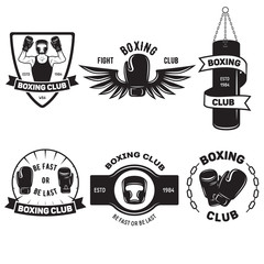Set of vintage boxing emblems labels badges logos and design elements. Vector illustration