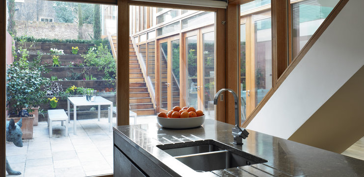 View of a garden from a kitchen