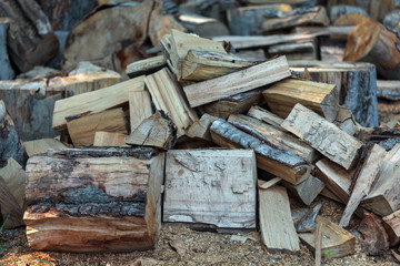 Wood split and chopped