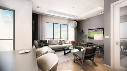 Fototapeta na wymiar 3D Render of designed home interior