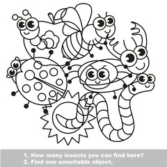 The mishmash of funny insects. The colorless set in vector.