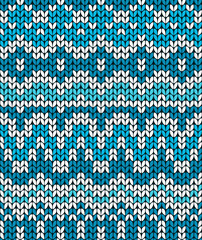  Christmas seamless pattern. Knitting  traditional texture.   Blue winter background. Vector illustration. - 117359380
