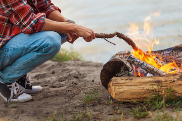 Cropped view of a fire burning outdoors