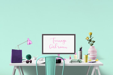 Trendy teenage girl room - Mockup - put your text on the monitor 