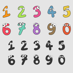 Number Cartoon Has Both Eyes With Colorful And Mood - Vector