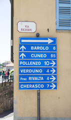 Road signs in Langhe Region, Italy