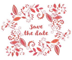 Red greeting or save the date card