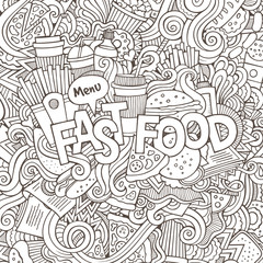 Fast food hand lettering and doodles elements background