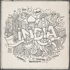 India hand lettering and doodles elements background