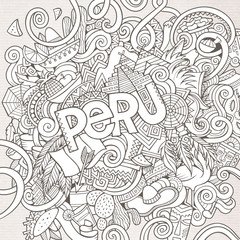 Fototapeta premium Peru hand lettering and doodles elements background