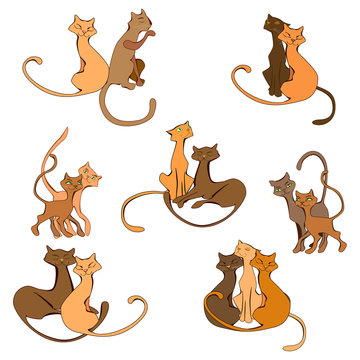 colored cartoon cat set