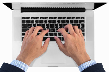 Top view typing on laptop.