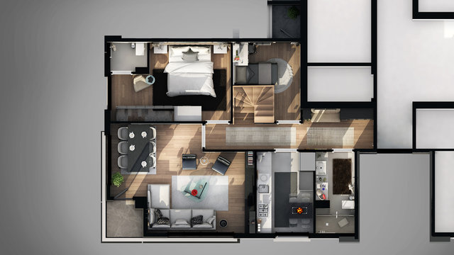 3d Render Of The Resitental Building Floor Plan