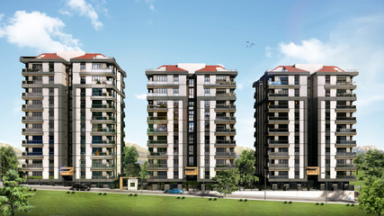 3d render of the resitental building exterior view