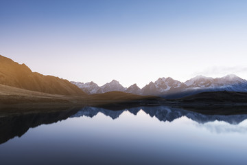 Morning landscape with a mountain lake in Georgia