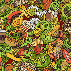 Seamless doodles abstract fast food pattern