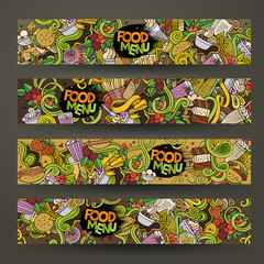 Vector hand drawn doodles food banners design templates