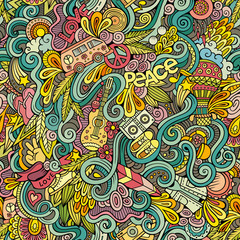 Cartoon hand-drawn Doodles on the subject of Hippie style theme 