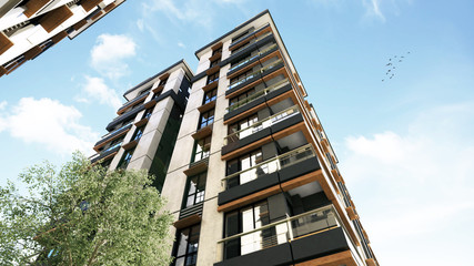 3d render of the resitental building exterior view