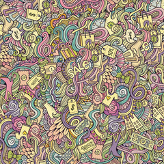 doodles hand drawn sale shopping seamless pattern