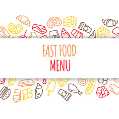 Fast food menu. Set of cartoon vector background.