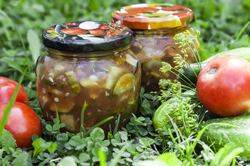 glass jars with homemade pickles