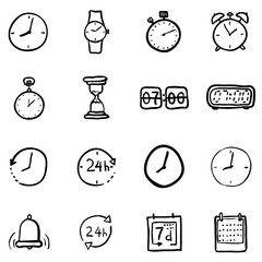 Vector Set of Black Doodle Time Icons