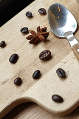 Coffee beans and dry flower cinnamon