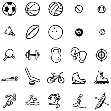 Vector Set of Black Doodle Sports Icons