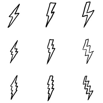 Vector Set of Black Doodle Thunder Lighting Icons
