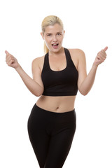 happy fitness woman with her thumbs up