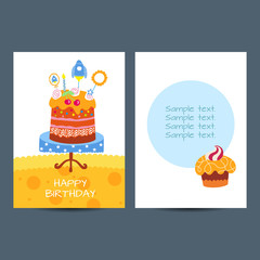 Happy birthday kids postcard template vector holiday illustration