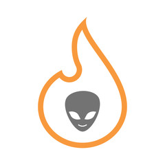 Isolated line art flame icon with an alien face
